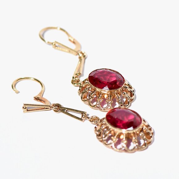 16k Yellow Solid Gold Victorian Inspired Rosette Earrings/Danglers - Picture 4 of 7